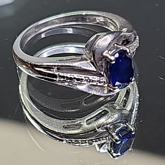 Sterling Silver 925 Ring With Blue Stone And 2 Small Diamonds, Size 7.25 *Read* - Picture 11 of 11